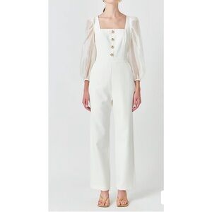 Endless Rose Cream Jumpsuit with Sheer Sleeves